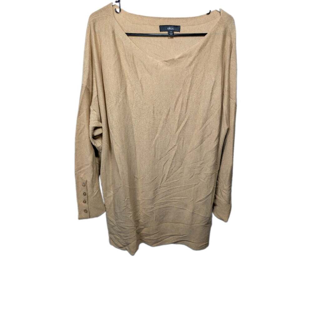 Ellos Long Tan Sweater Tunic Women Large L Cozy Knit Pullover wool blend Top
